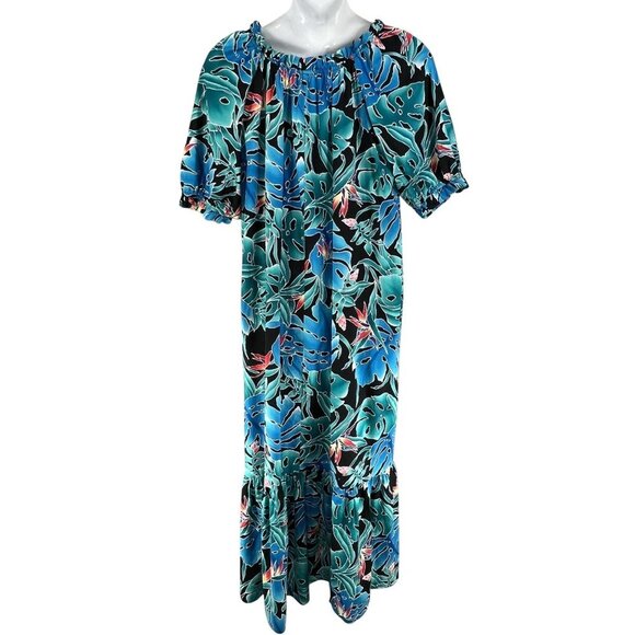 80s Hilo Hattie Womens 3X Hawaiian Maxi Dress Tropical Ruffle Hem Luau Vacation - Picture 2 of 16